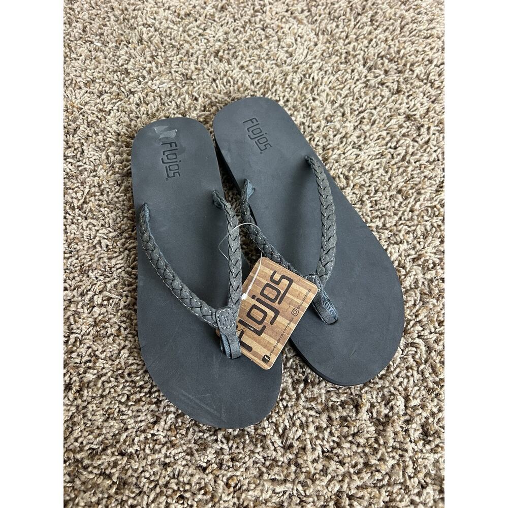 NWT Flojos Women Flip Flops 10 Black Braided Strap Sandals - Picture 5 of 8